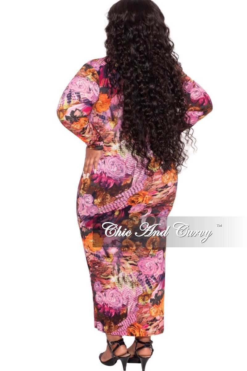 Final Sale Plus Size Bodycon Dress in Fuchsia Multi-Color Print