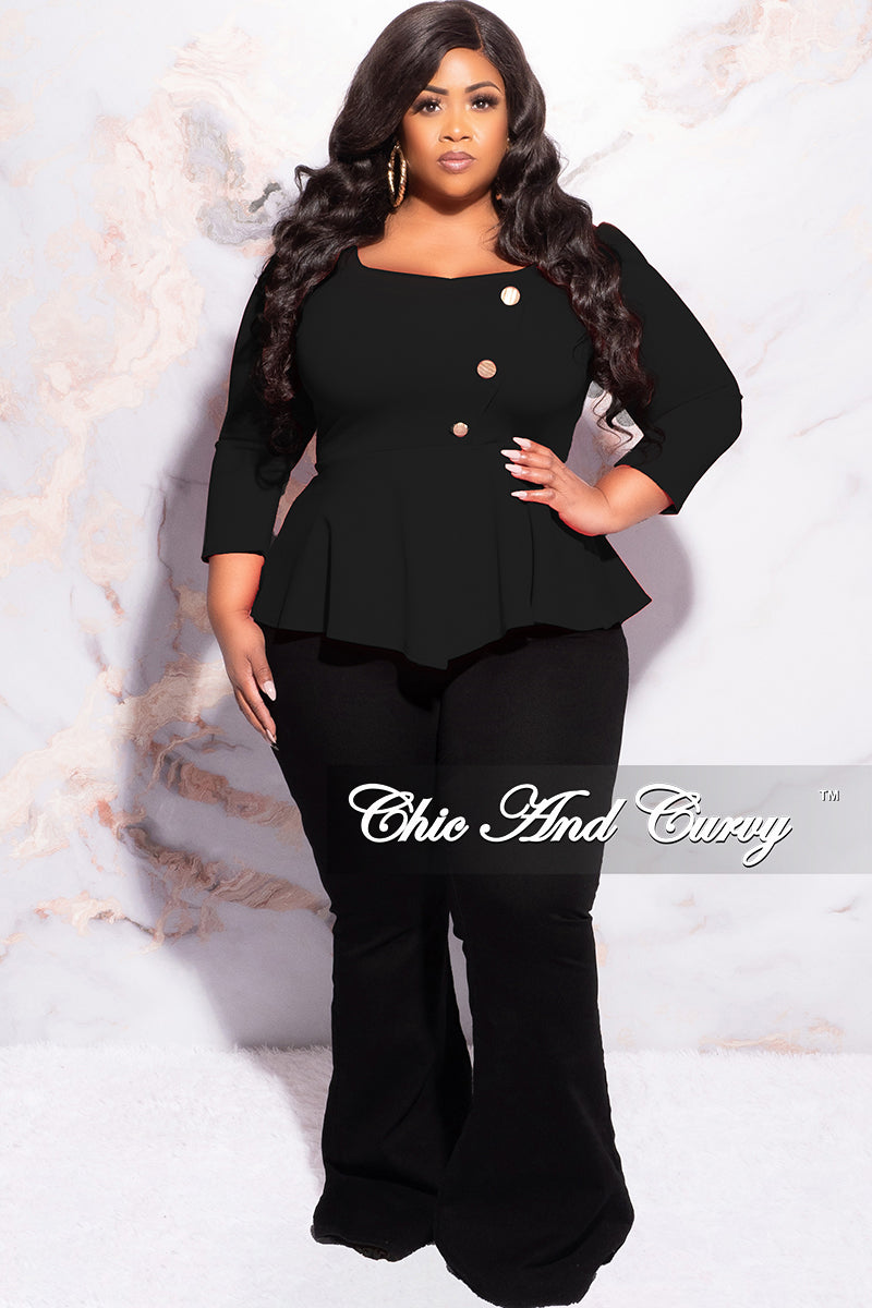Final Sale Plus Size Button Peplum Top in Black – Chic And Curvy