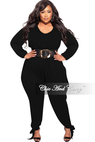 Final Sale Plus Size Harem Jumpsuit with Ankle Ties in Black
