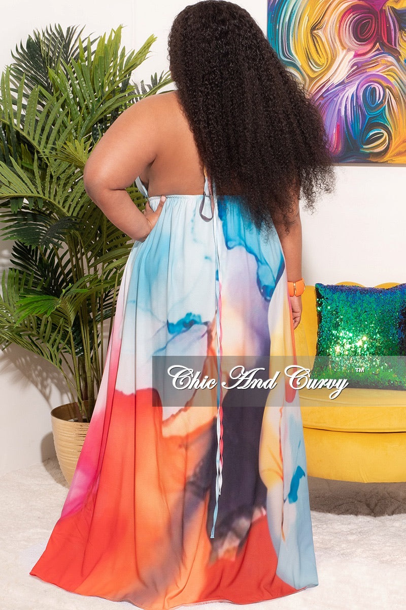 Final Sale Plus Size Chiffon Maxi Dress with Open Back in Horizon Print