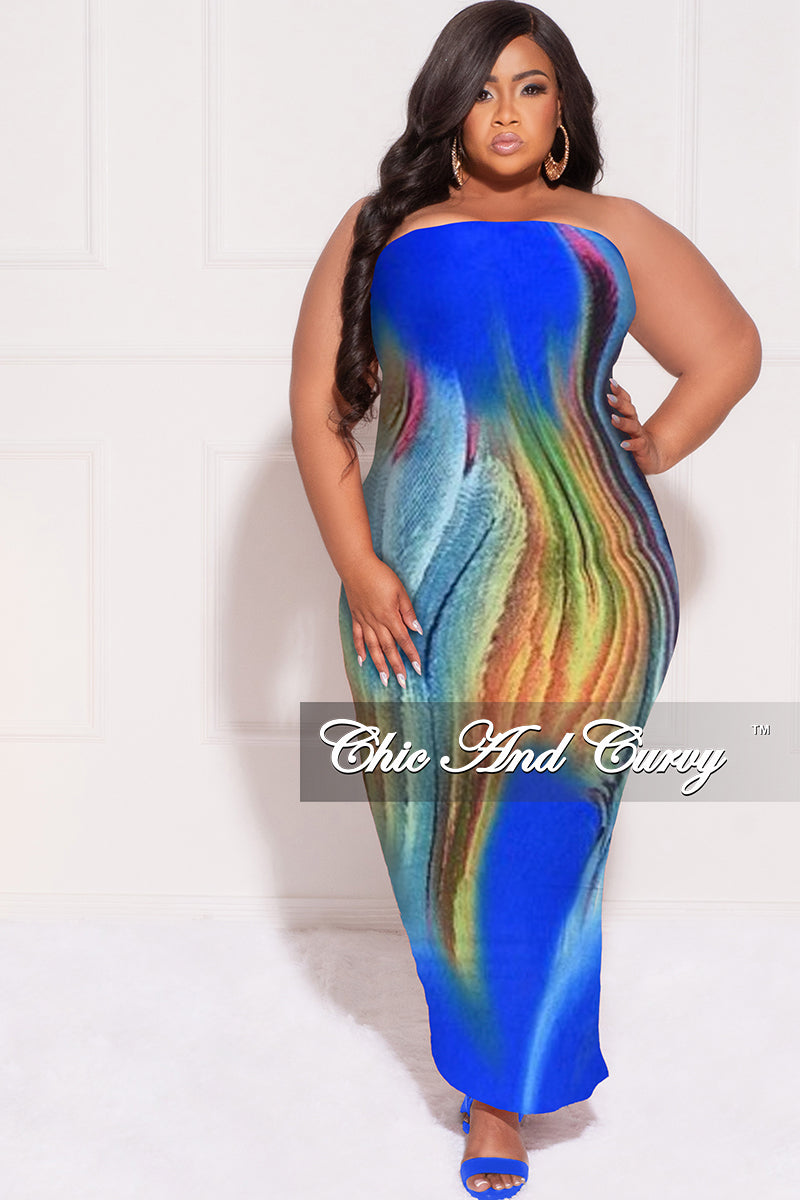 Final Sale Plus Size Strapless Tube BodyCon Dress in Royal Blue