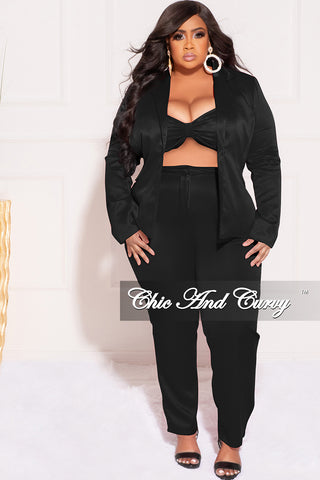 Final Sale Plus Size 3pc (Blazer, Tube Top & Pants) Set in Black