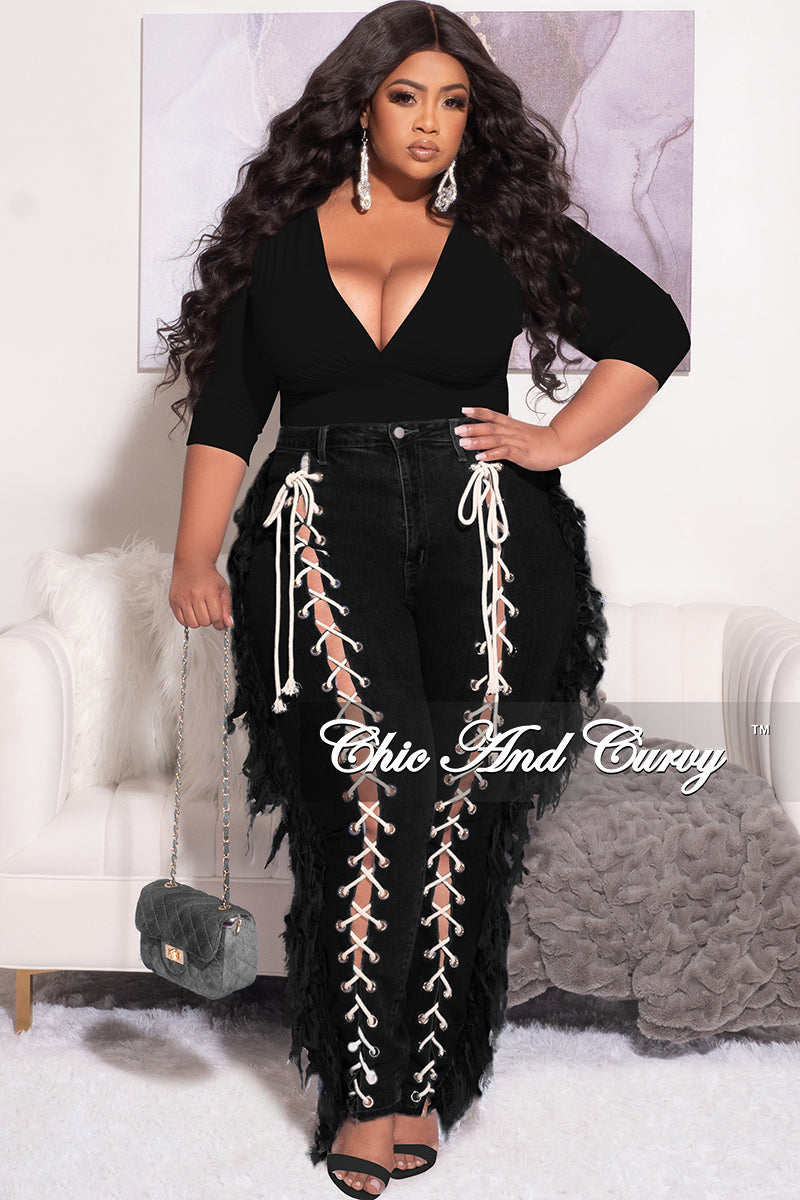 Final Sale Plus Size Deep V Top with Ruched Sides in Black