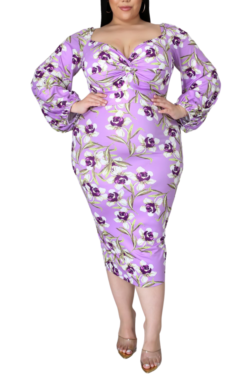 Final Sale Plus Size Final Sale Plus Size Off the Shoulder Sweetheart BodyCon Dress in Lavender Floral Print Summer