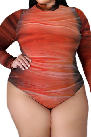 Final Sale Plus Size Ombré Bodysuit In Orange Rust / Olive