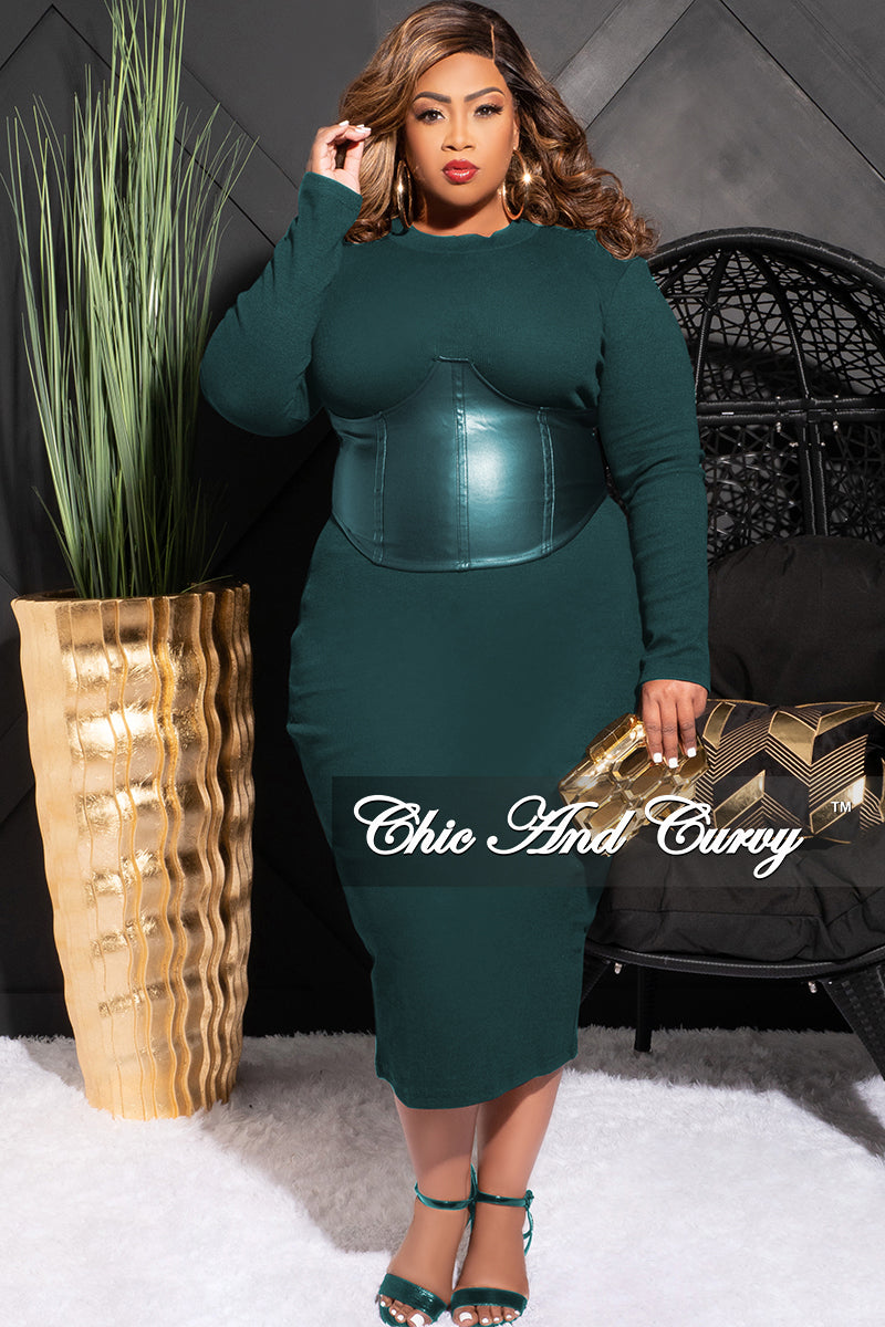 Final Sale Plus Size Faux Leather Corset Waist Midi Dress in Green – Chic  And Curvy