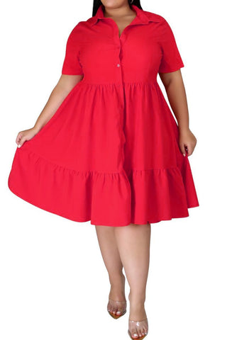 Final Sale Plus Size 3 Layer Bottom Dress in Red