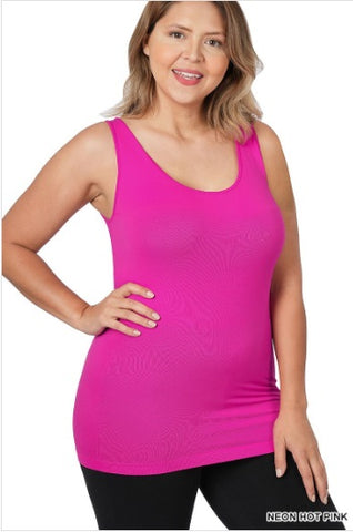 Final Sale Plus Size Camisole with Thick Straps in Neon Hot Pink (Top Only)