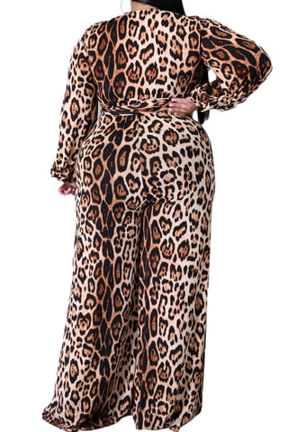 Final Sale Plus Size Jumpsuit with Attached Tie in Cheetah Print – Chic ...