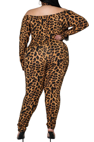 Final Sale New Plus Size Open Shoulders Jumpsuit in Leopard Print