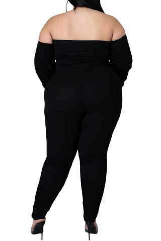 Final Sale Plus Size 2-Piece Set Ruched Top and Pants Set in Black