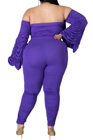 Final Sale Plus Size 2-Piece Set Ruched Top and Pants Set in Purple