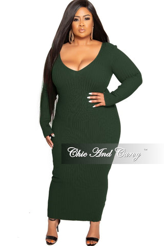 Final Sale Plus Size BodyCon Ribbed Knit Dress in Hunter Green