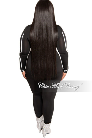 Final Sale Plus Size Mock Neck Jumpsuit in Black with White Trim
