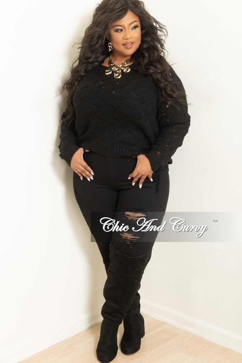 Final Sale Plus Size Long Sleeve Sweater in Black, Burgundy, or Turquoise