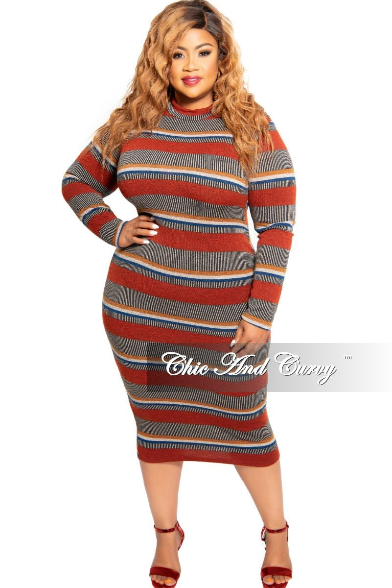 Final Sale Plus Size Ribbed Knit BodyCon Dress Multi-Color Print