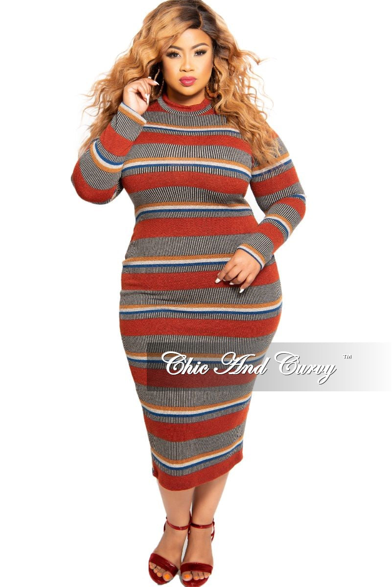 Final Sale Plus Size Ribbed Knit BodyCon Dress Multi-Color Print