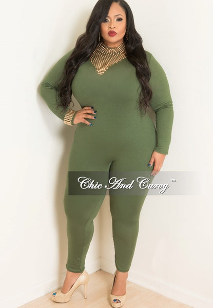 Olive green jumpsuit plus size sales