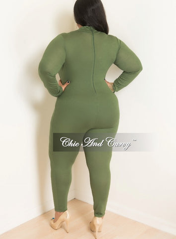 Final Sale Plus Size Long Sleeve BodySuit/Jumpsuit in Olive Green