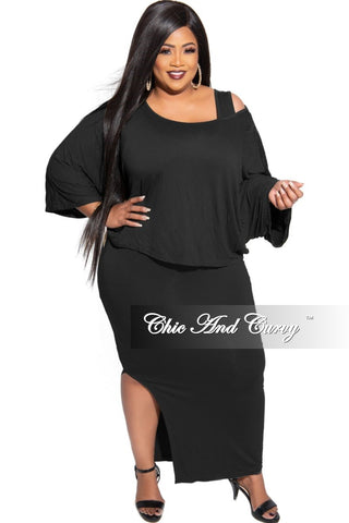 Final Sale Plus Size 2pc Crop Top and Tank Dress Set in Black