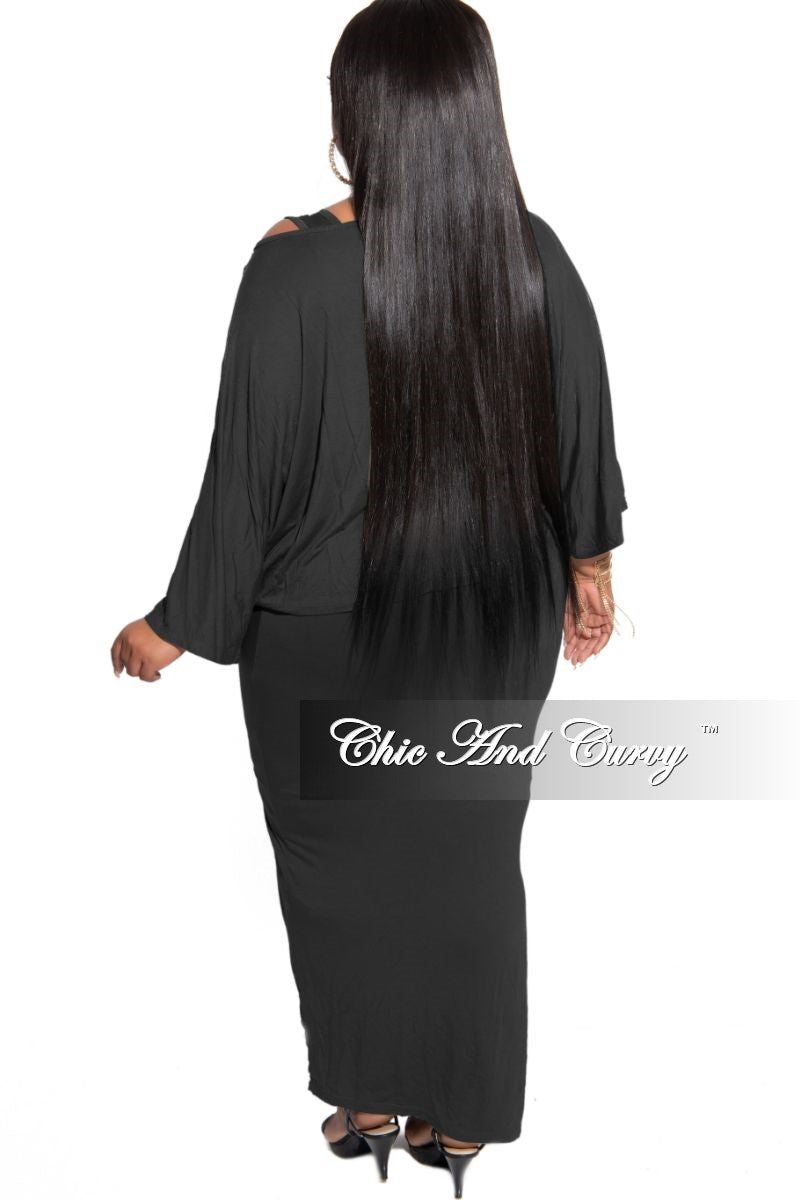 Final Sale Plus Size 2-Piece Crop Top and Dress Set in Black