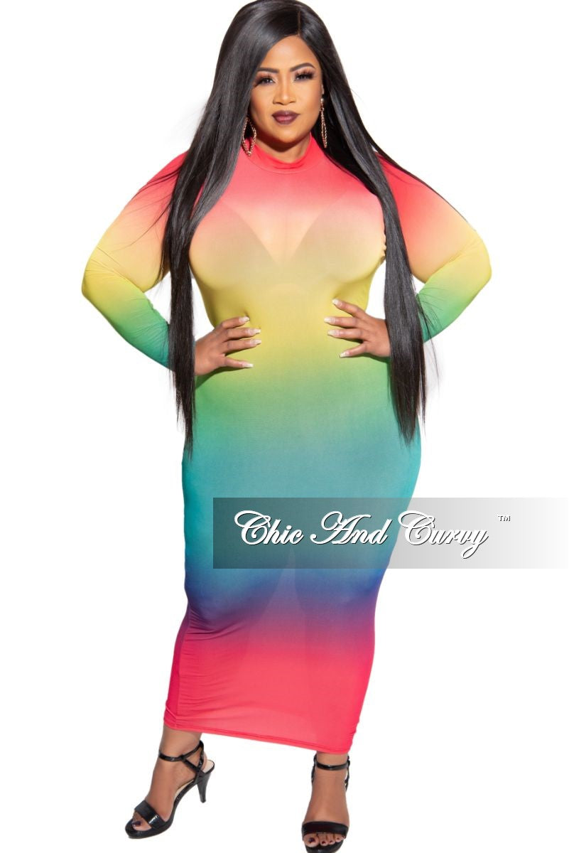Final Sale Plus Size Sheer Mock Neck BodyCon Dress in Multi Color Tie Dye Print