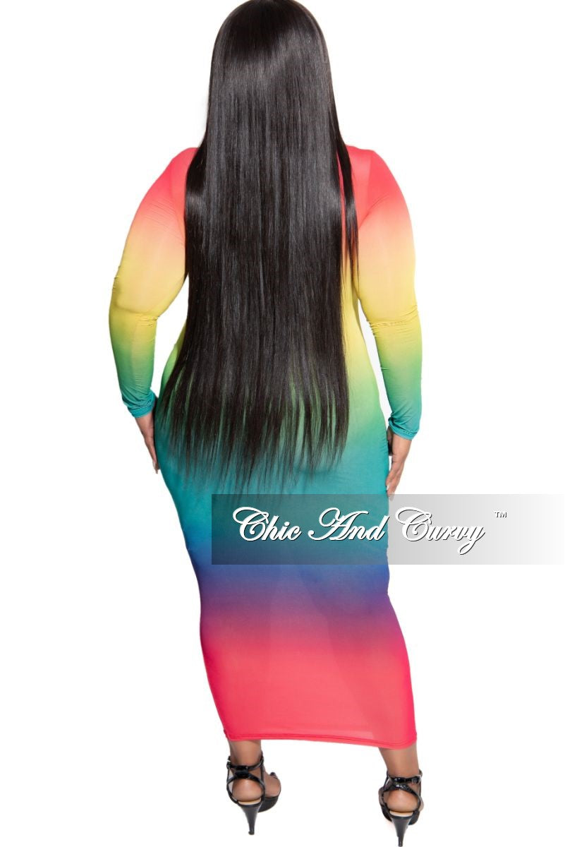 Final Sale Plus Size Sheer Mock Neck BodyCon Dress in Multi Color Tie Dye Print