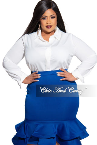 Final Sale Plus Size Collared Button Blouse in White