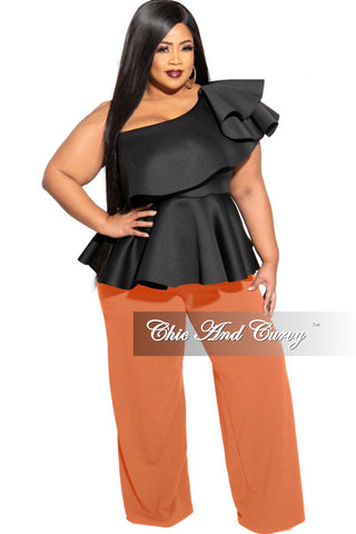 Final Sale Plus Size Pants with High-Waist and Wide Legs in Rust