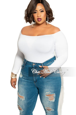 Final Sale Plus Size Long Sleeve Off the Shoulder Bodysuit in White