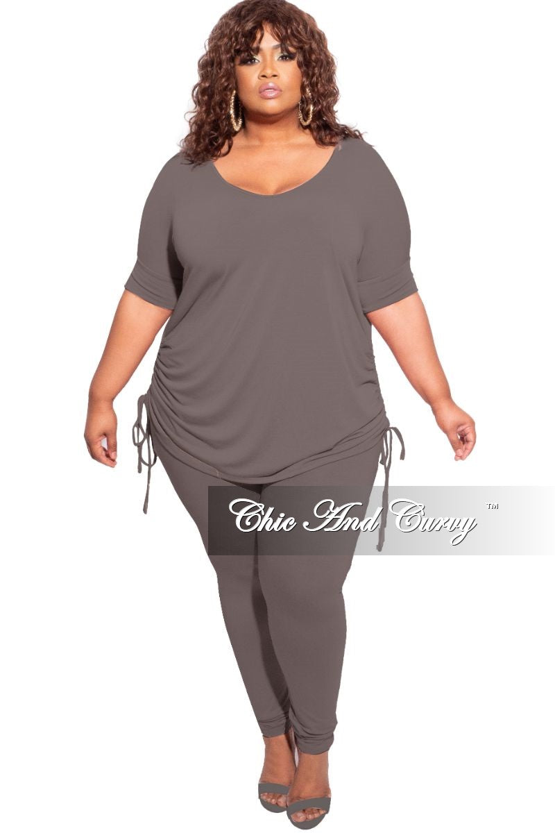 Final Sale Plus Size 2-Piece Drawstring Top and Legging Set in Charcoal Grey