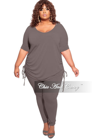 Final Sale Plus Size 2-Piece Drawstring Top and Legging Set in Charcoal Grey
