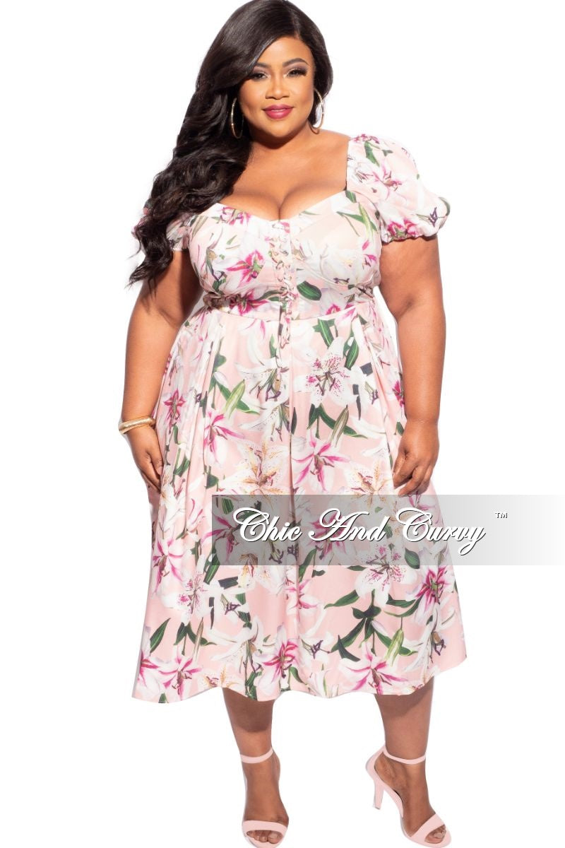 Final Sale Plus Size Off the Shoulder Dress in Pink & White Floral Print