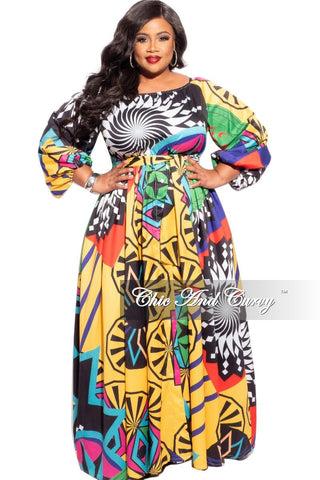 Final Sale Plus Size Off the Shoulder Maxi Dress in Multi Color Design Print