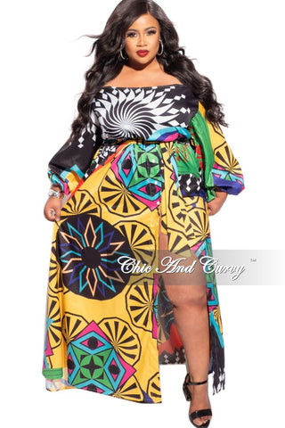 Final Sale Plus Size Off the Shoulder Maxi Dress in Multi Color Design Print