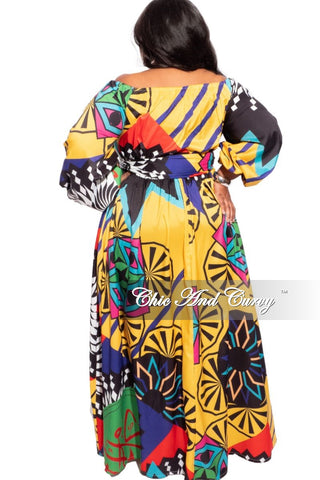 Final Sale Plus Size Off the Shoulder Maxi Dress in Multi Color Design Print