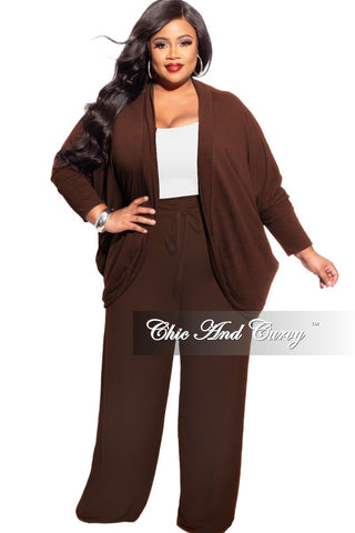 Final Sale Plus Size 2-Piece Cardigan and Palazzo Pants Set in Brown