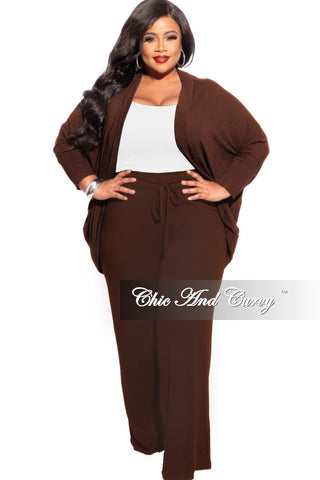 Final Sale Plus Size 2-Piece Cardigan and Palazzo Pants Set in Brown