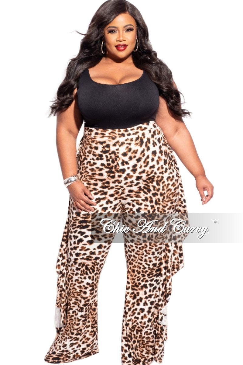 Final Sale Plus Size Pants with Side Ruffles in Animal Print