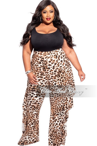 Final Sale Plus Size Pants with Side Ruffles in Animal Print