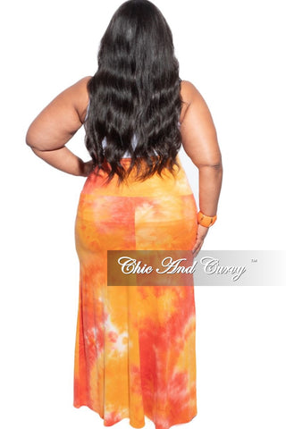 New Plus Size Maxi Skirt in Orange & Yellow Tie Dye Print