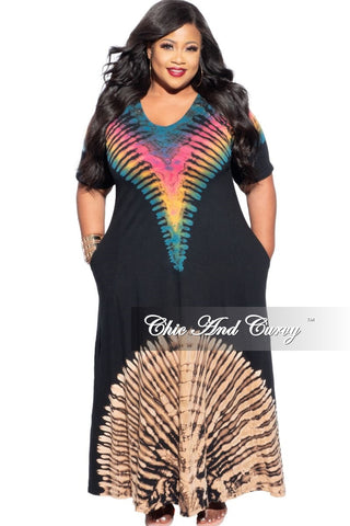 Final Sale Plus Size Maxi Dress in Black Rainbow Tie Dye Print