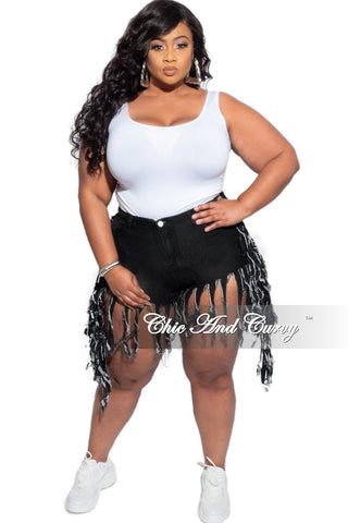 Final Sale Plus Size Black Denim Fringe Shorts