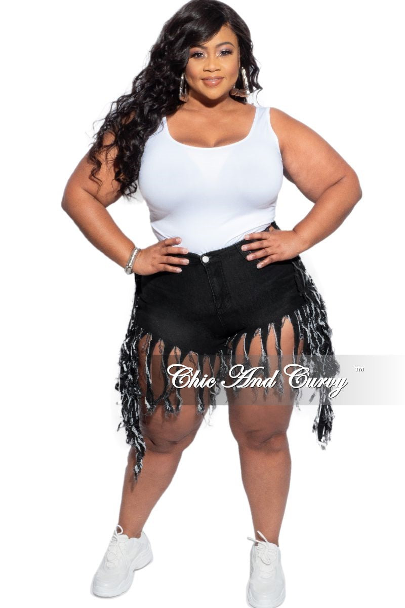 Final Sale Plus Size Black Denim Fringe Shorts