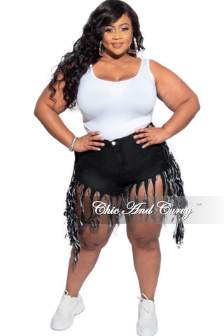 Final Sale Plus Size Black Denim Fringe Shorts