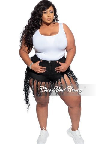 Final Sale Plus Size Black Denim Fringe Shorts