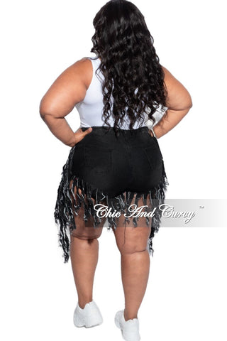 Final Sale Plus Size Black Denim Fringe Shorts