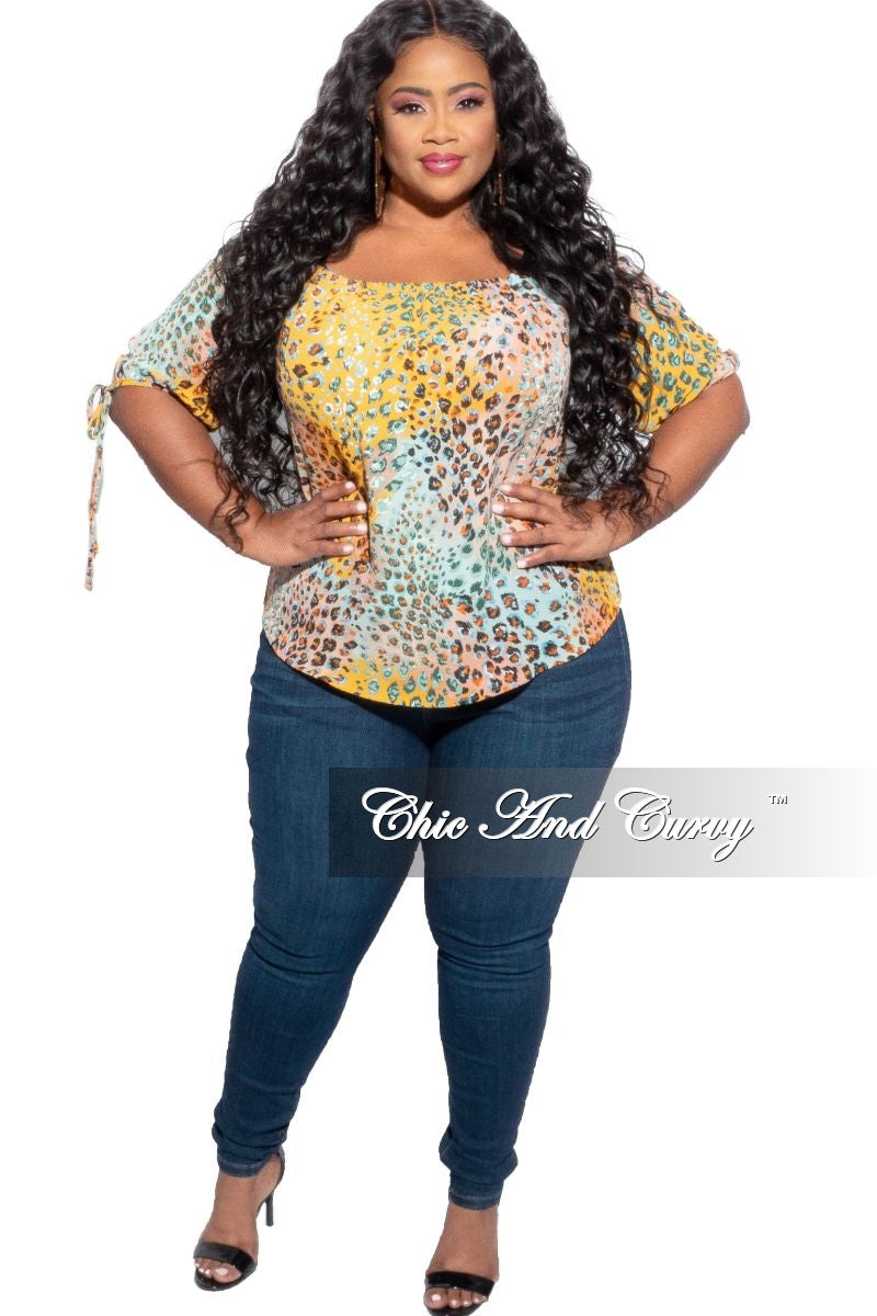 Final Sale Plus Size Off The Shoulder Top in Multicolor Animal Print