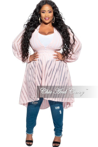 Final Sale Plus Size Sheer Button High-Low Duster in Pastel Pink