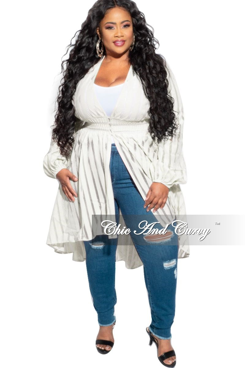 Final Sale Plus Size Sheer Button High-Low Duster in Ivory
